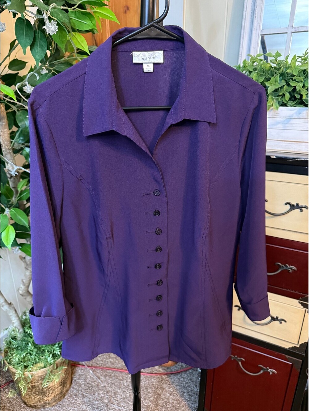 Dressbarn Purple Button-Up Blouse XL
